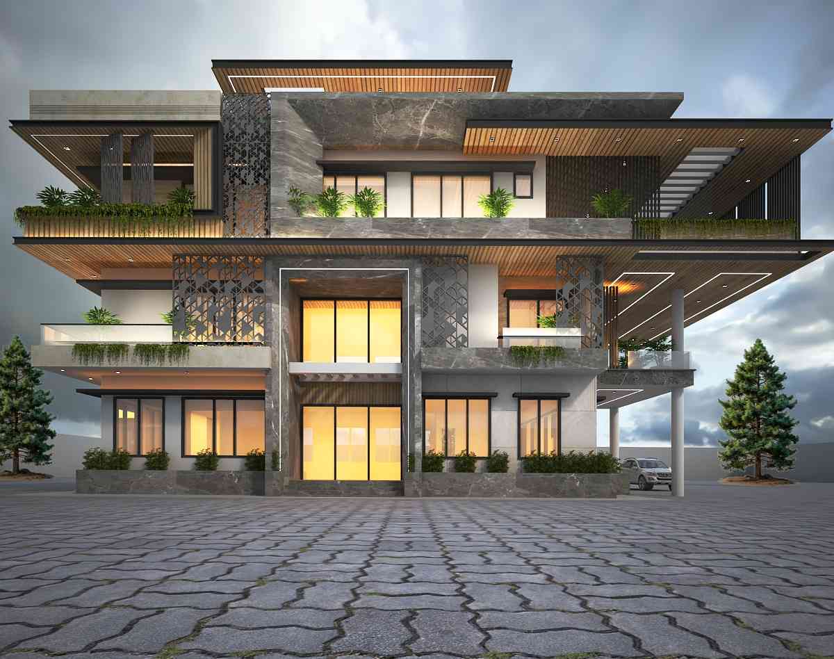 Front elevation of a modern luxury residence with contemporary architecture designed by Design Tech